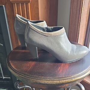 Anne Klein Gray Leather Bootie Heels